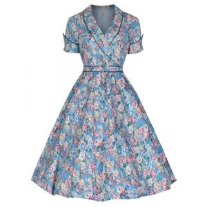 Lindy Bop 'Courtney' Blue Floral Swing Dress